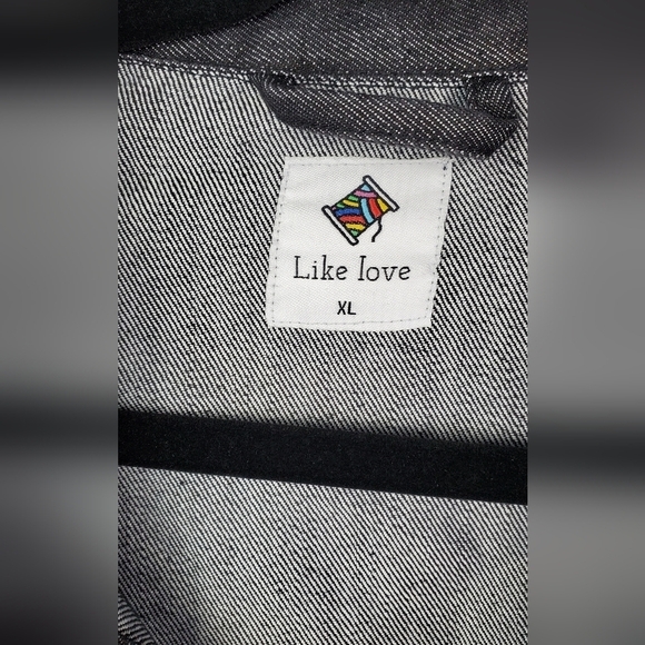 Like Love " Sew in love" Black Cropped Denim‎ Jacket Cotton Size XL - Picture 2 of 8